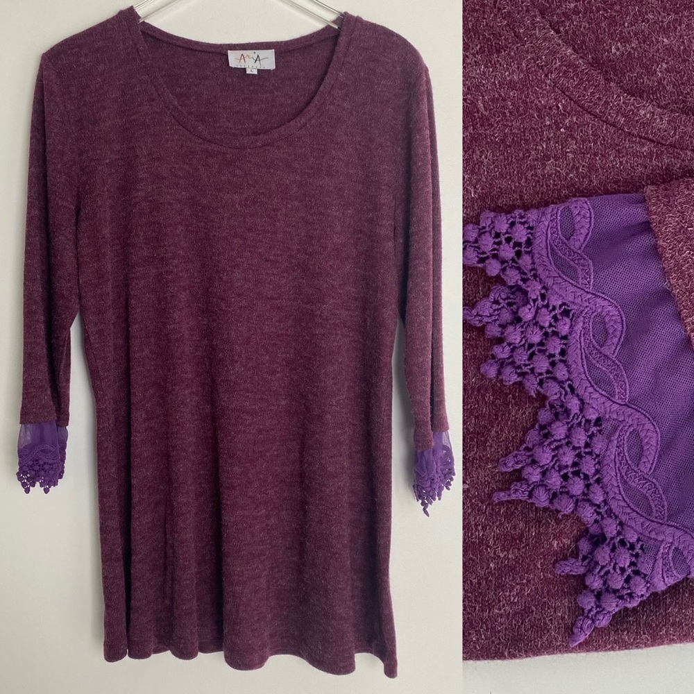 Aria Handmade Sweater Knit Tunic Lace Cuff